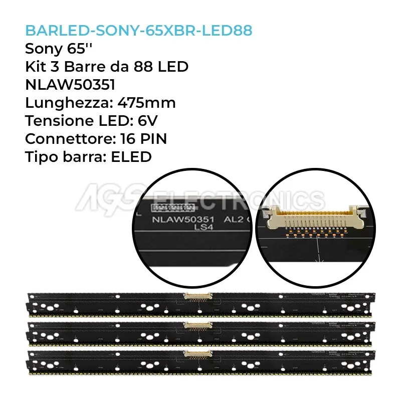 kit 3 barre LED retroilluminazione per Sony 65 pollici modello XBR65X900