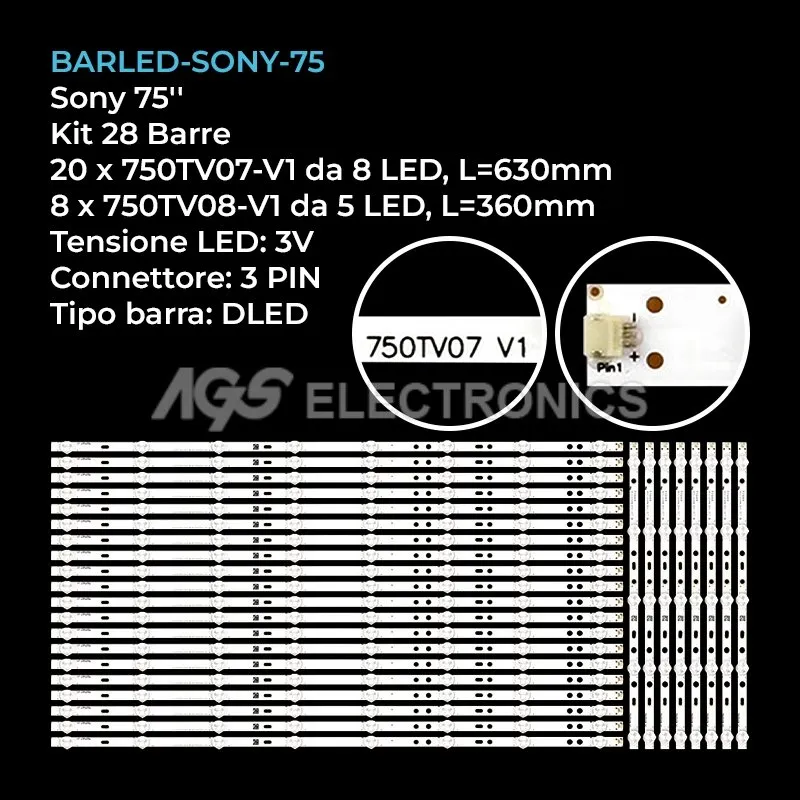 kit 28 barre LED retroilluminazione per Sony 75 pollici modello KDL75W857C