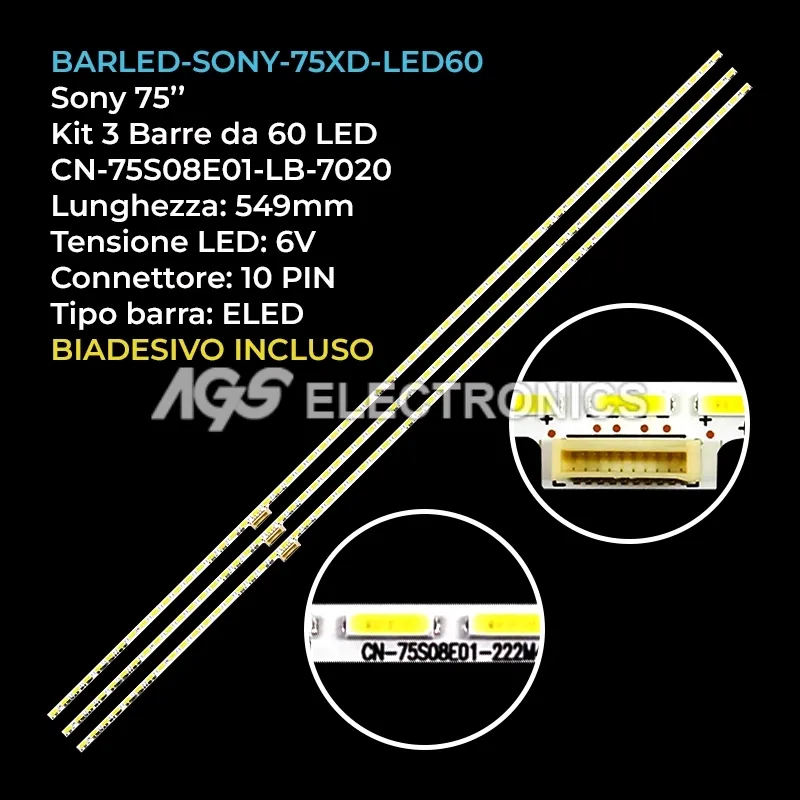 kit 3 barre LED retroilluminazione per Sony 75 pollici modello KD75XD8505
