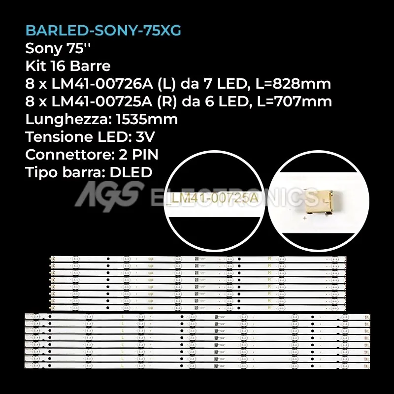 kit 16 barre LED retroilluminazione per Sony 75 pollici modello KD75XG8196