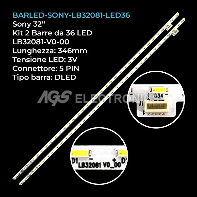 kit 2 barre LED retroilluminazione per Sony 32 pollici modello KDL32WD753