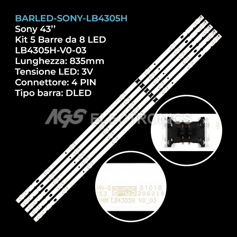 kit 5 barre LED retroilluminazione per Sony 43 pollici modello YSCM043CCO01