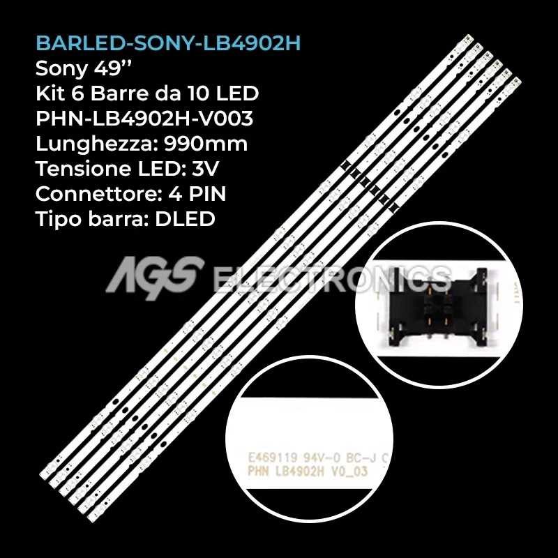 kit 6 barre LED retroilluminazione per Sony 49 pollici modello KD50X81K