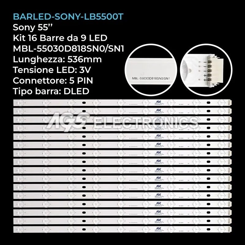 kit 16 barre LED retroilluminazione per Sony 55 pollici modello KD55XH9505