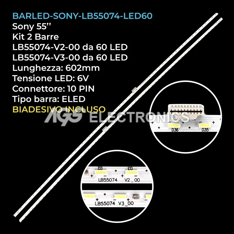 kit 2 barre LED retroilluminazione per Sony 55 pollici modello KD55S8500