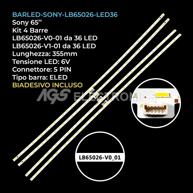 kit 4 barre LED retroilluminazione per Sony 65 pollici modello KD65SD8505