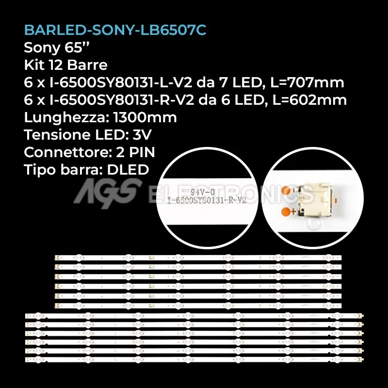 kit 12 barre LED retroilluminazione per Sony 65 pollici modello YSAS065CNS01
