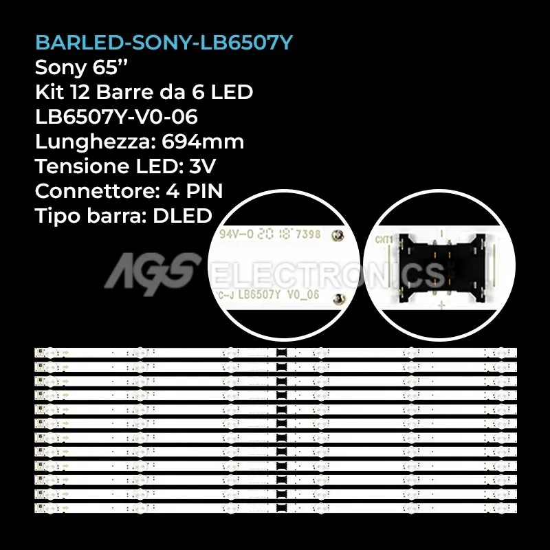 kit 12 barre LED retroilluminazione per Sony 65 pollici modello KD65X85J