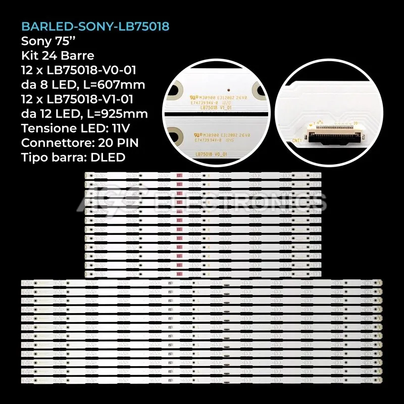 kit 24 barre LED retroilluminazione per Sony 75 pollici modello KD75X9500F