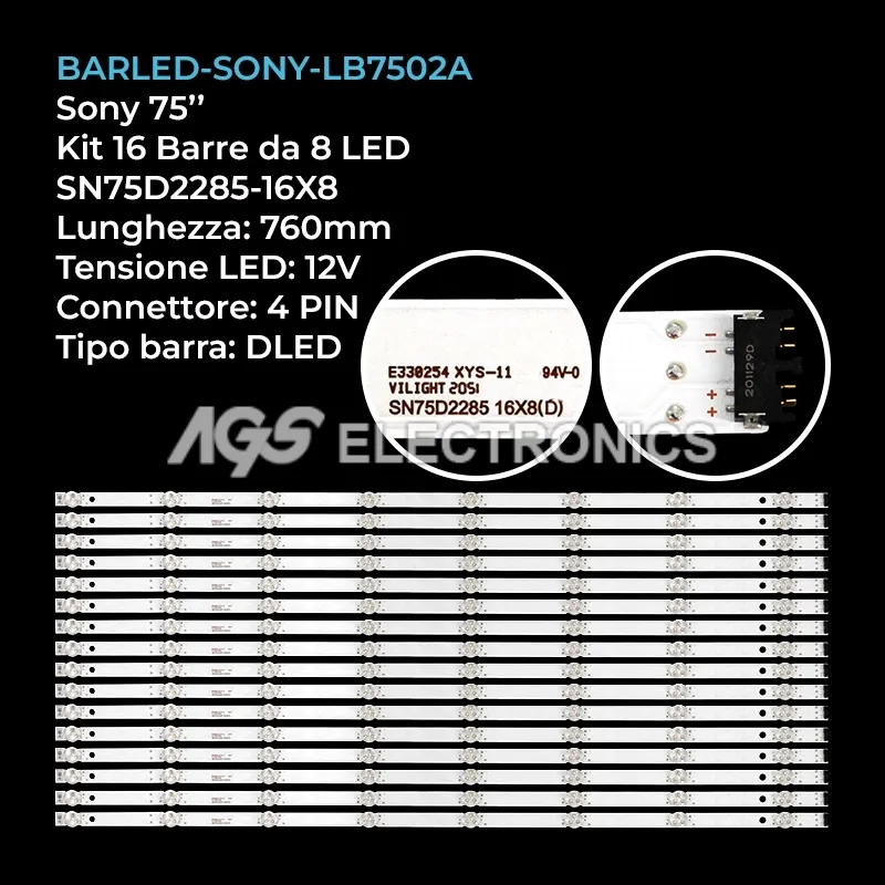 kit 16 barre LED retroilluminazione per Sony 75 pollici modello XR75X91J