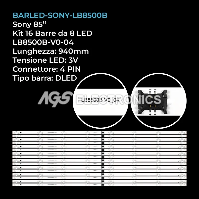 kit 16 barre LED retroilluminazione per Sony 85 pollici modello KD85X86J