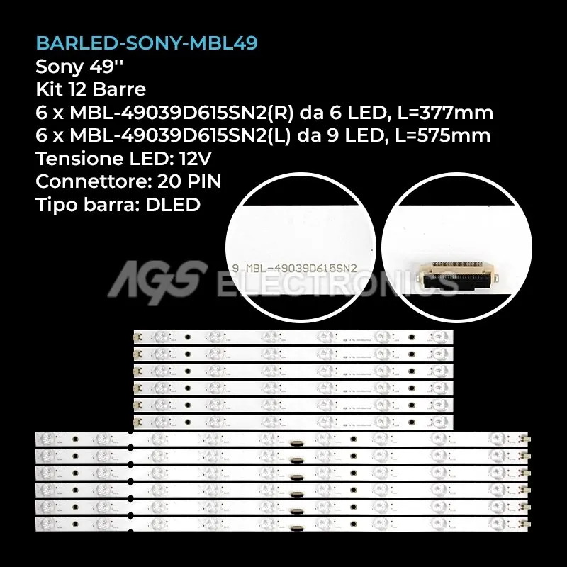kit 12 barre LED retroilluminazione per Sony 49 pollici modello KD49XG9005