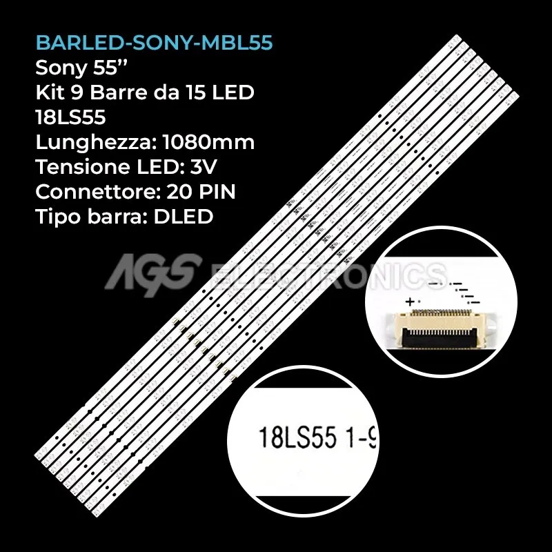 kit 9 barre LED retroilluminazione per Sony 55 pollici modello XBR55X950G
