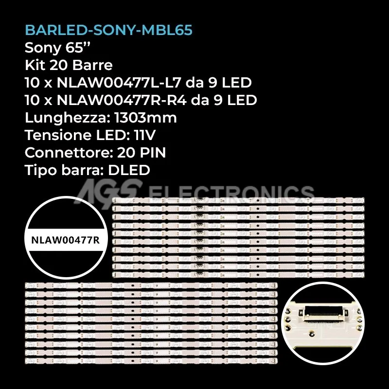 kit 20 barre LED retroilluminazione per Sony 65 pollici modello KD65XF9005