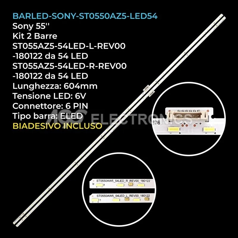 kit 2 barre LED retroilluminazione per Sony 55 pollici modello KD55XG8796