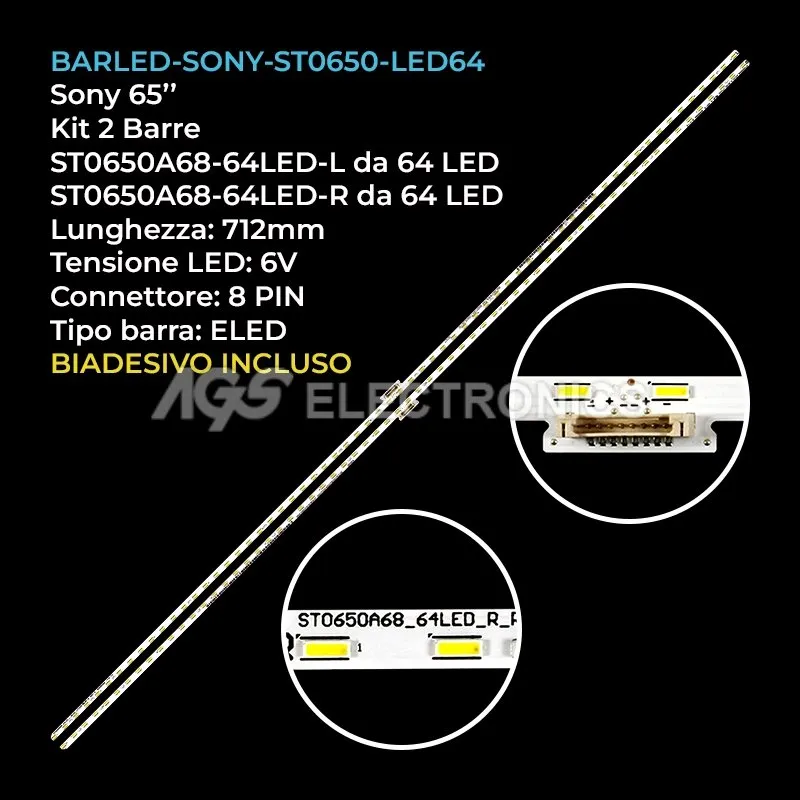 kit 2 barre LED retroilluminazione per Sony 65 pollici modello KD65XG8599