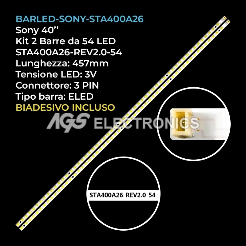 kit 2 barre LED retroilluminazione per Sony 40 pollici modello KDL40EX521