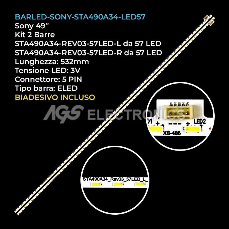 kit 2 barre LED retroilluminazione per Sony 49 pollici modello KDL49WD758