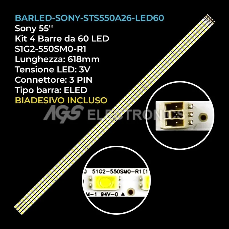 kit 4 barre LED retroilluminazione per Sony 55 pollici modello KDL55EX720