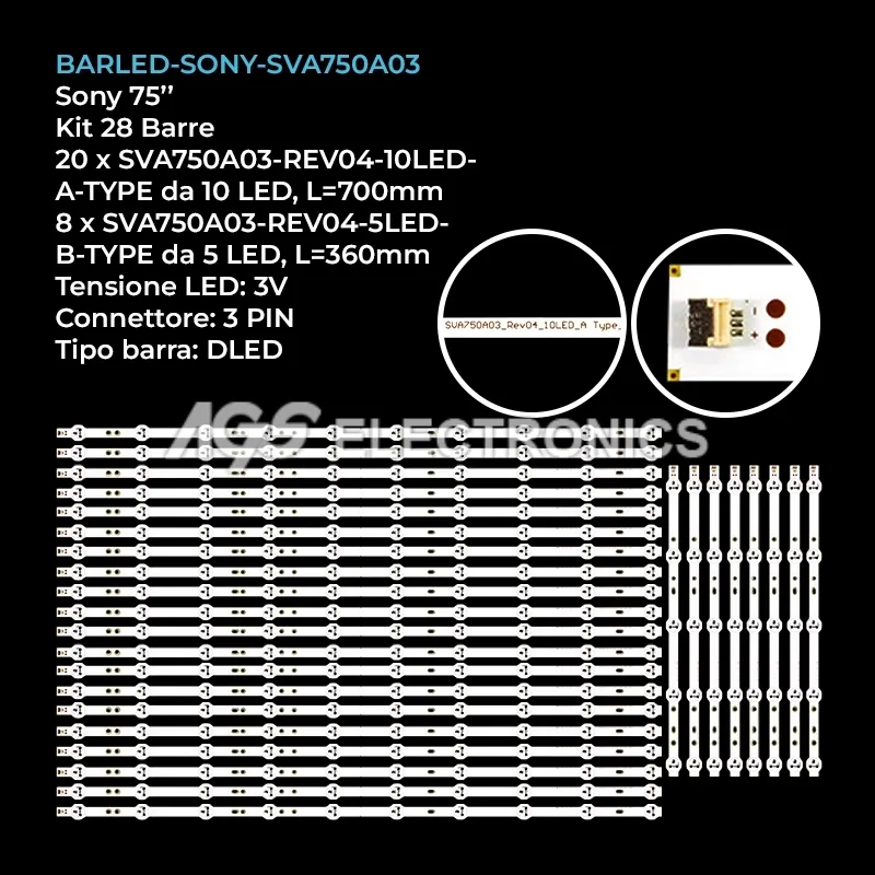 kit 28 barre LED retroilluminazione per Sony 75 pollici modello XBR75X850C