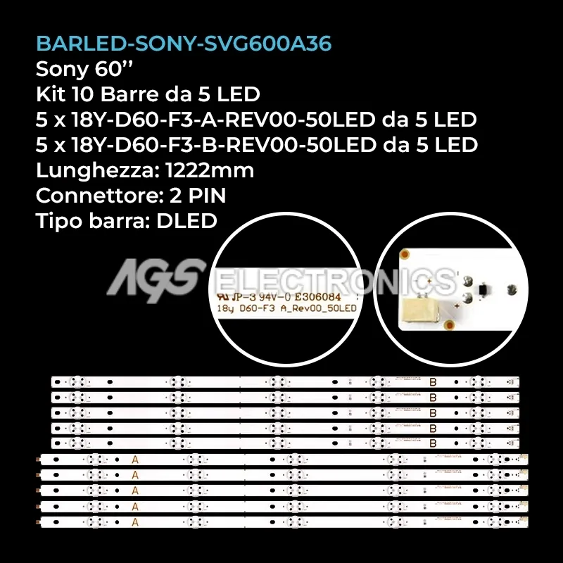 kit 10 barre LED retroilluminazione per Sony 60 pollici modello KD60X690E