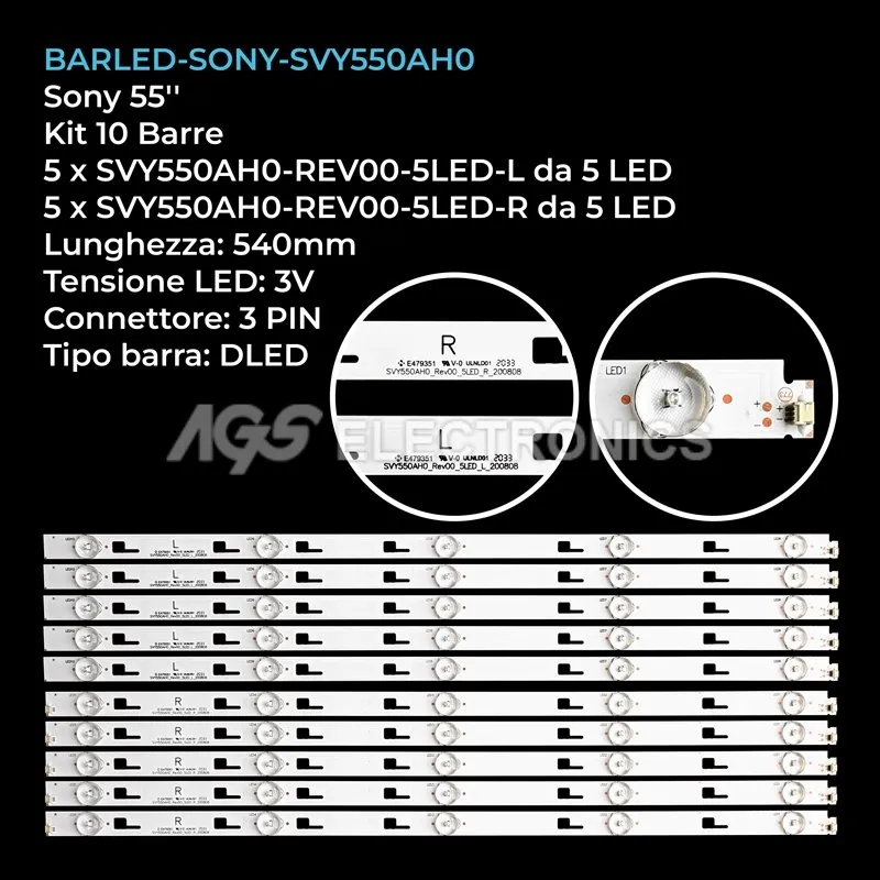 kit 10 barre LED retroilluminazione per Sony 55 pollici modello LSY550FN0200