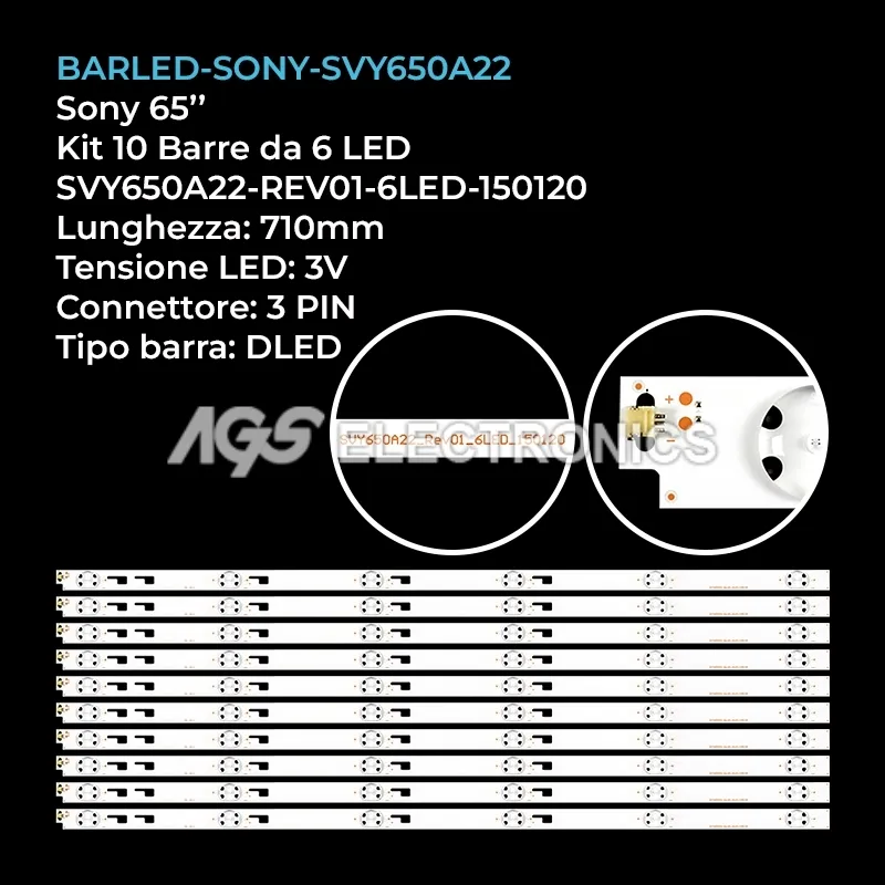 kit 10 barre LED retroilluminazione per Sony 65 pollici modello XBR65X810C