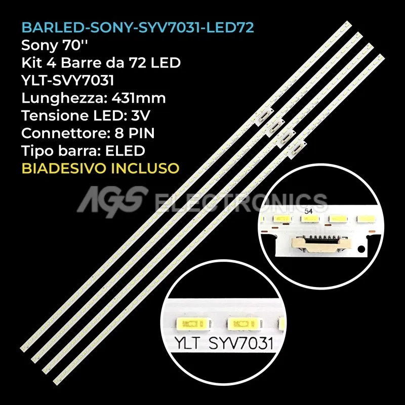 kit 4 barre LED retroilluminazione per Sony 70 pollici modello KDL70W830B