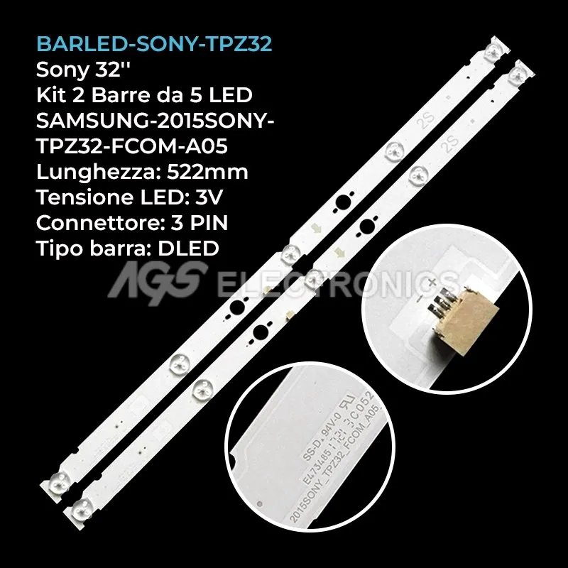 kit 2 barre LED retroilluminazione per Sony 32 pollici modello KDL32WD605