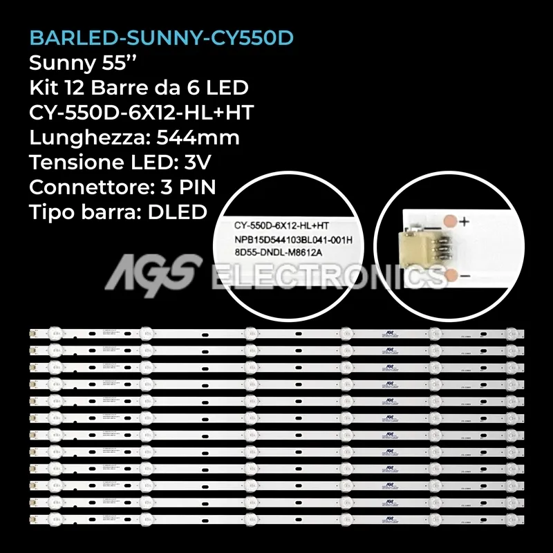 kit 12 barre LED retroilluminazione per Sunny 55 pollici modello SN55LEDA88