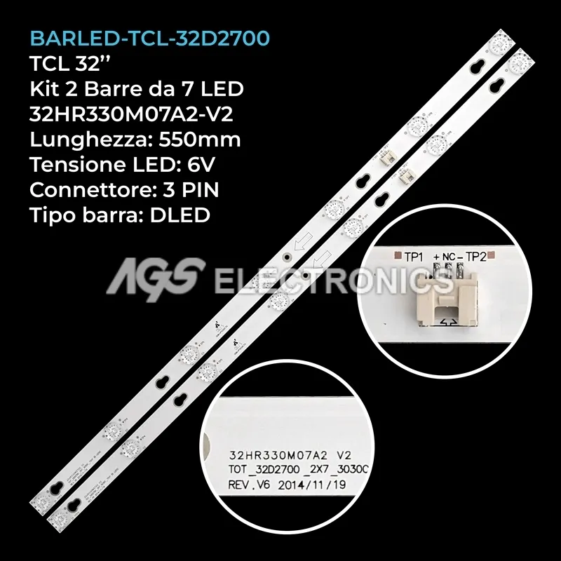 kit 2 barre LED retroilluminazione per TCL 32 pollici modello L32F3301B