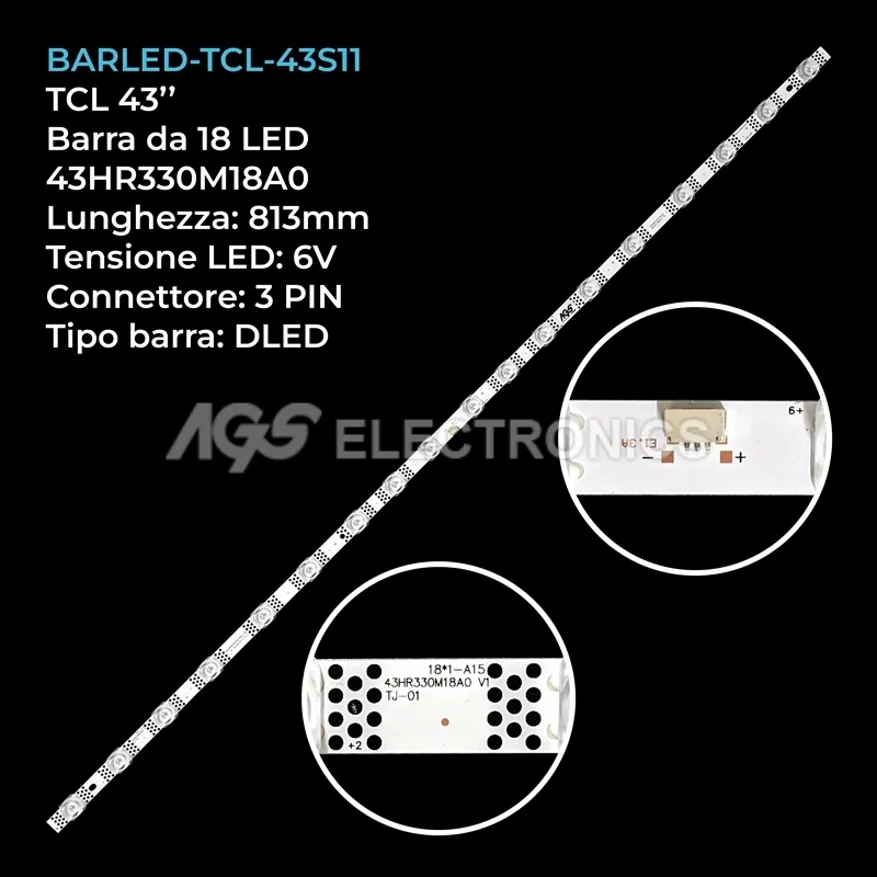kit 1 barre LED retroilluminazione per TCL 43 pollici modello 43P638X1