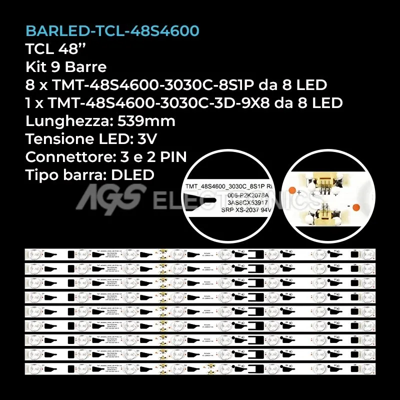 kit 9 barre LED retroilluminazione per TCL 48 pollici modello 48FS4610