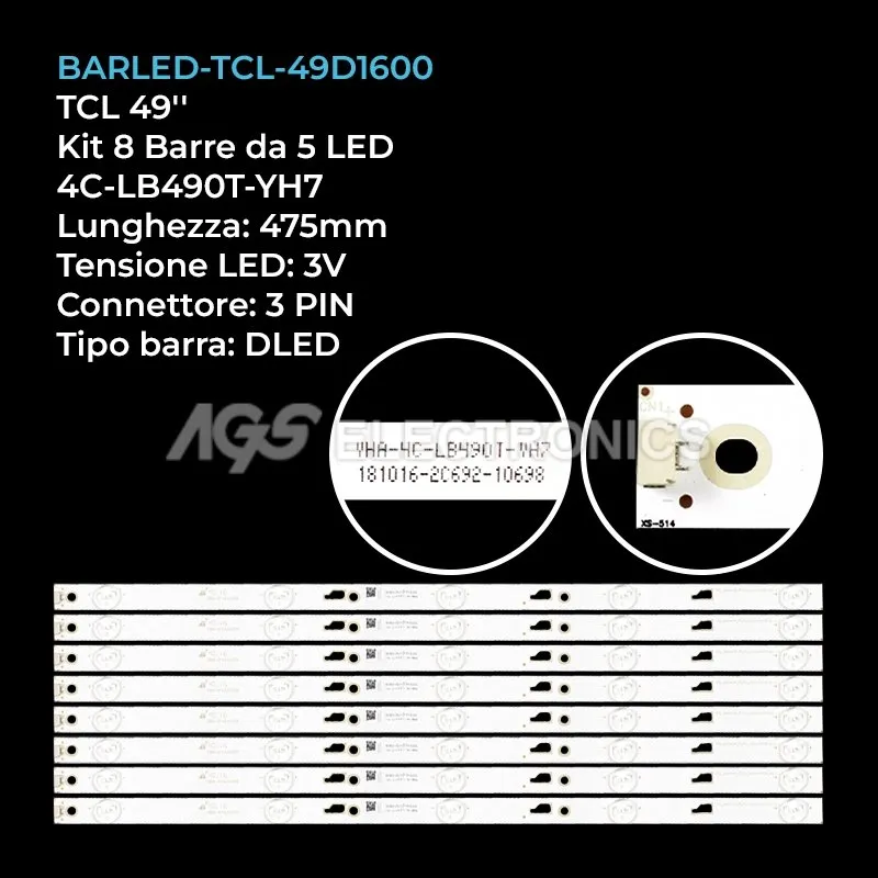 kit 8 barre LED retroilluminazione per Thomson 49 pollici modello T49D18SFS01B
