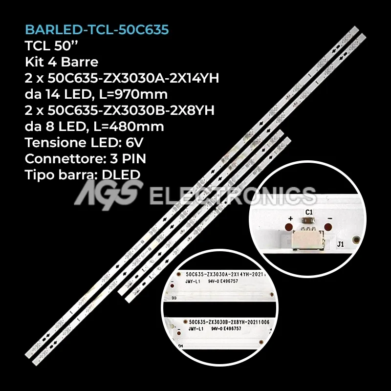 kit 4 barre LED retroilluminazione per TCL 50 pollici modello 50C632X1