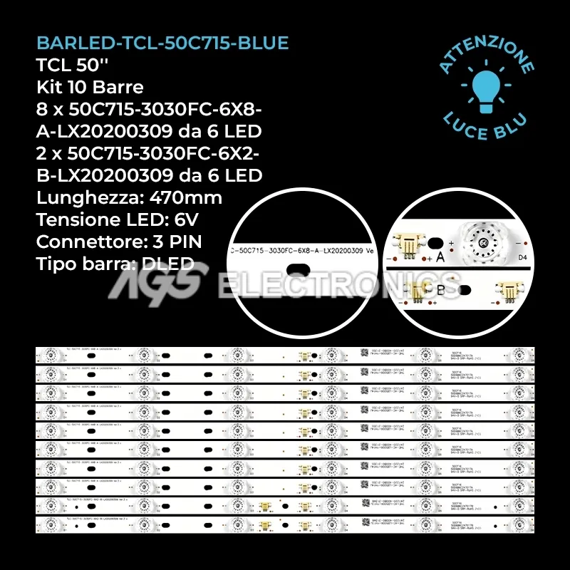 kit 10 barre LED retroilluminazione per TCL 50 pollici modello 50C715