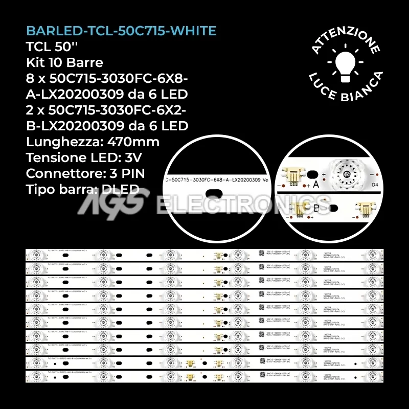 kit 10 barre LED retroilluminazione per TCL 50 pollici modello 50C715X1