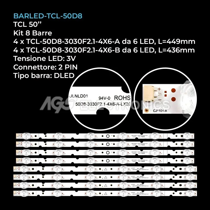 kit 8 barre LED retroilluminazione per TCL 50 pollici modello 50S525LAAA