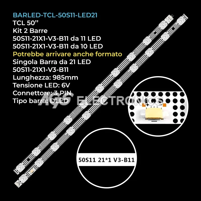 kit 2 barre LED retroilluminazione per TCL 50 pollici modello 50S451