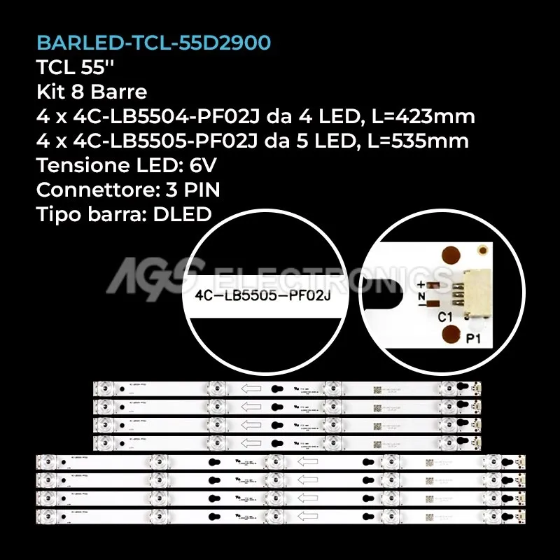 kit 8 barre LED retroilluminazione per Thomson 55 pollici modello 55UT6006