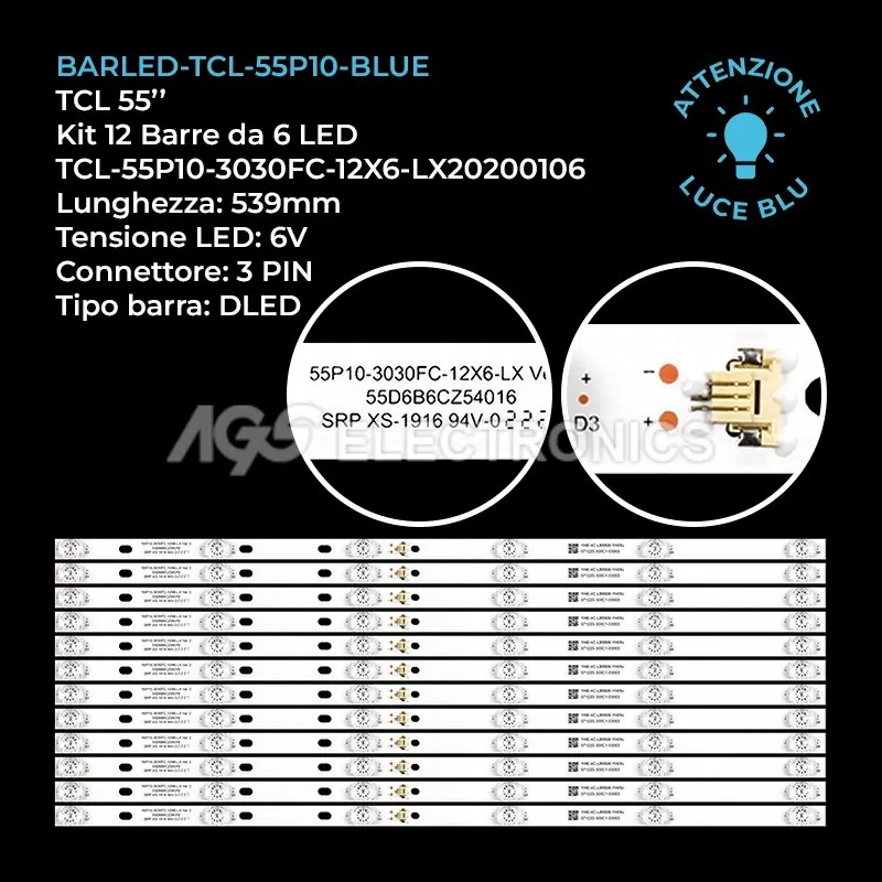 kit 12 barre LED retroilluminazione per TCL 55 pollici modello 55C78