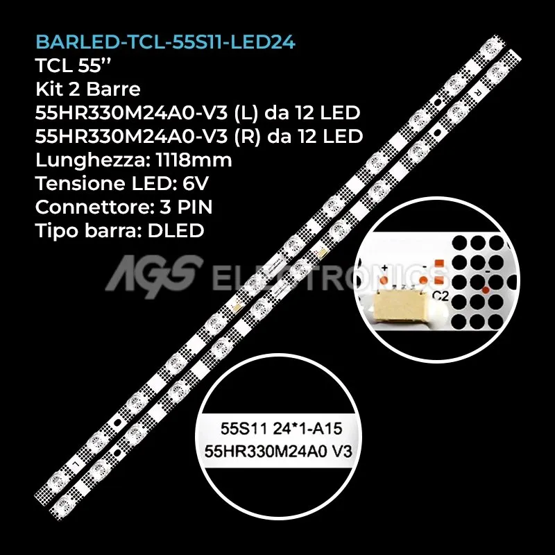 kit 2 barre LED retroilluminazione per TCL 55 pollici modello 55S453