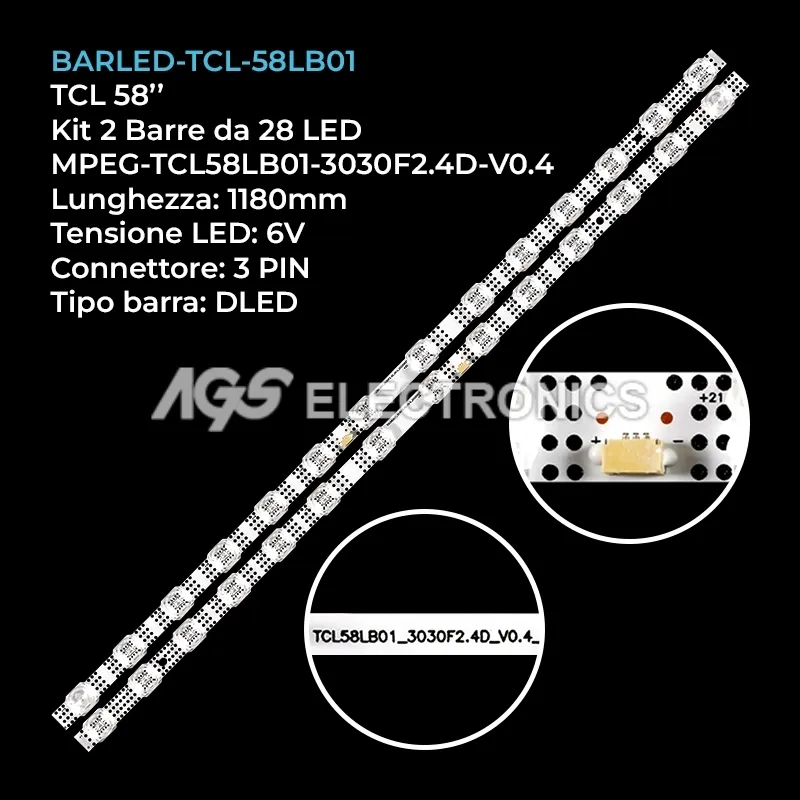 kit 2 barre LED retroilluminazione per TCL 58 pollici modello 58P635