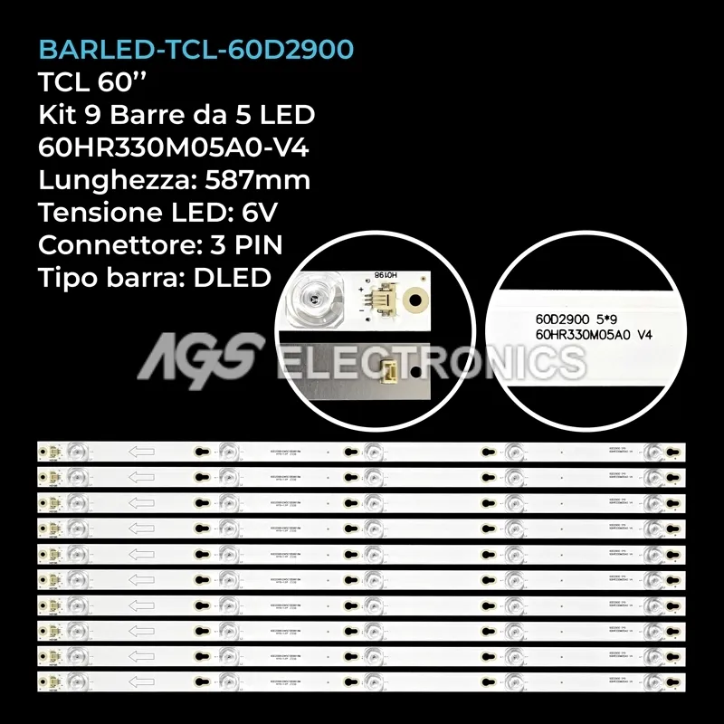 kit 9 barre LED retroilluminazione per TCL 60 pollici modello U60P6064