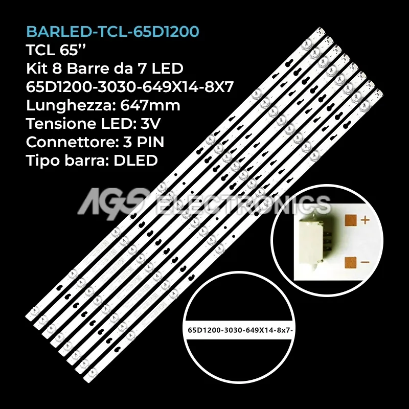 kit 8 barre LED retroilluminazione per TCL 65 pollici modello LVU650CSDX