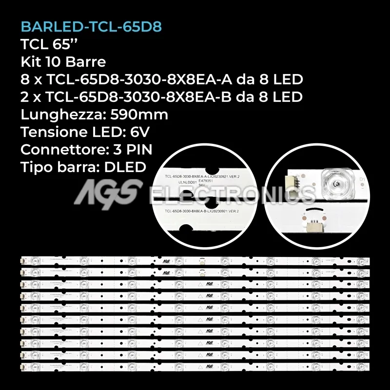 kit 10 barre LED retroilluminazione per TCL 65 pollici modello 65S4