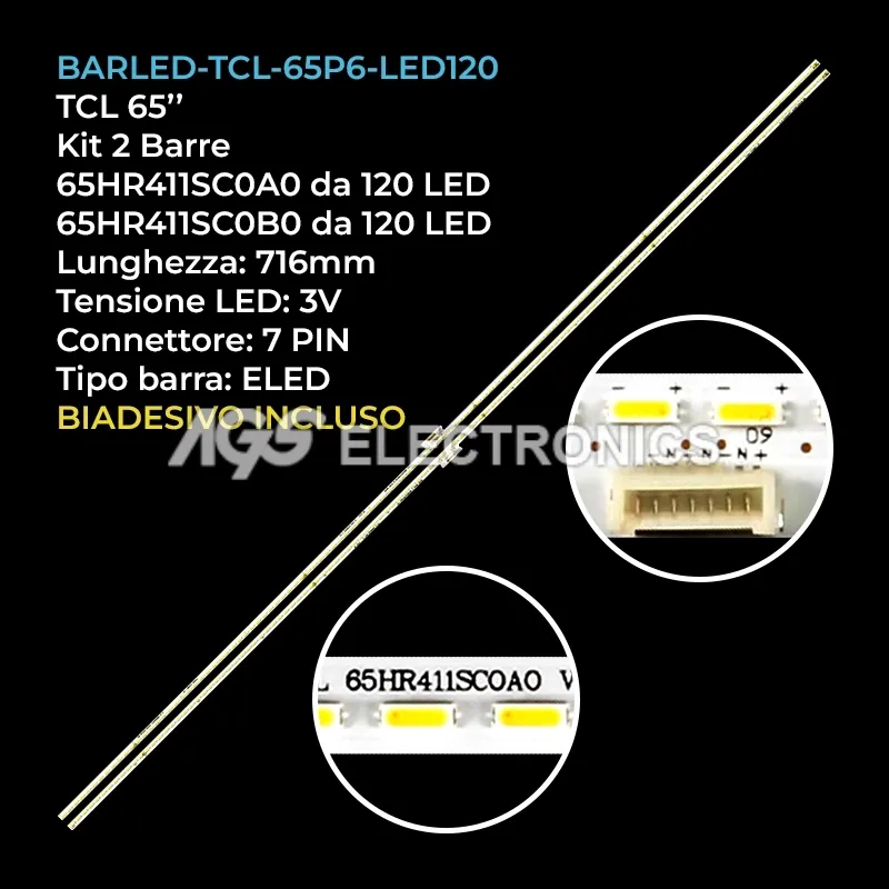 kit 2 barre LED retroilluminazione per TCL 65 pollici modello 65S517