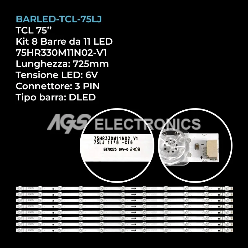 kit 8 barre LED retroilluminazione per TCL 75 pollici modello 75C655K