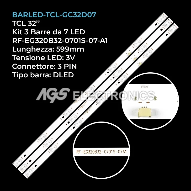 kit 3 barre LED retroilluminazione per Philips 32 pollici modello T3212M