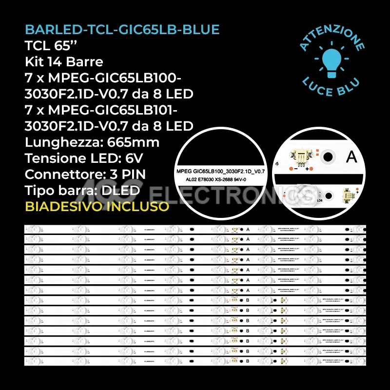 kit 14 barre LED retroilluminazione per TCL 65 pollici modello 65C715X1